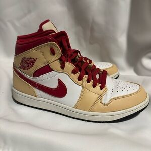 Nike Air Jordan 1 Mid Red and Cream Sneakers